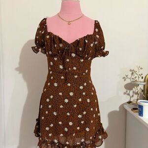 B. Smart Brown Floral Ruffle Mini Dress